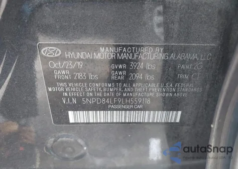 2020 Hyundai Elantra Sel z USA, uszkodzony, nr VIN 5NPD84LF9LH559118